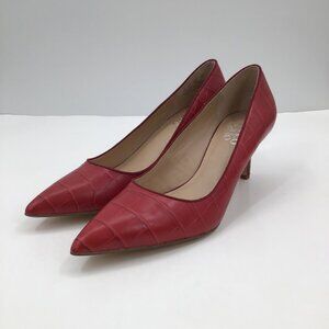 Women's 8M Franco Sarto Tudor 2 Red Leather Pumps 2.5" Heels Croc Pointy Toe